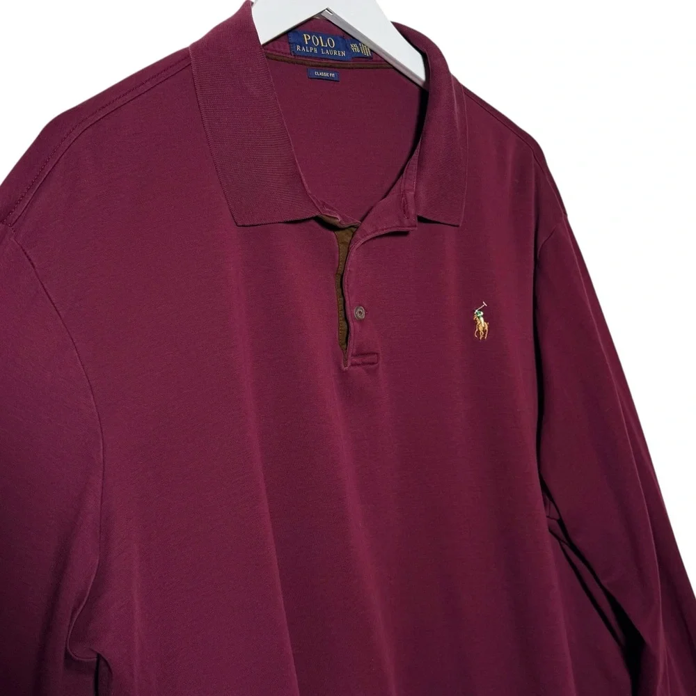 Polo Ralph Lauren Classic Fit Long Sleeve Cotton Polo Burgundy Wine Red Size XXL